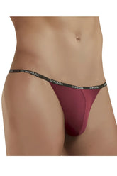 Maroon doreanse 1330-brd ribbed modal thong with black elastic waistband featuring doreanse logo in white lettering
