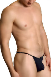 Navy blue doreanse 1330 ribbed modal thong with black elastic waistband and white brand name lettering