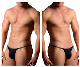 Navy blue doreanse 1330-nvy ribbed modal t-thong briefs with black waistband and white dssarnog lettering