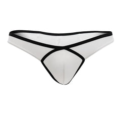 Doreanse 1332-WHT loop thong in white with black trim and distinctive crisscross design front view