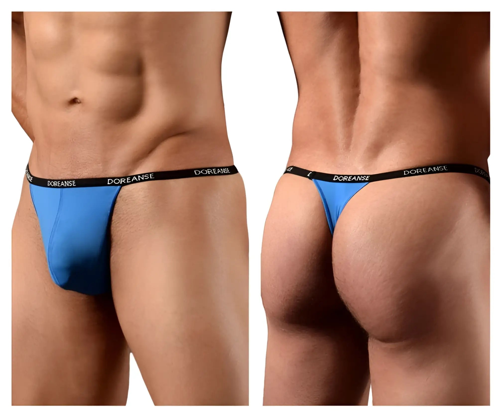 Blue doreanse 1390-blu aire thong with cobalt blue fabric and black elastic waistband showing front side