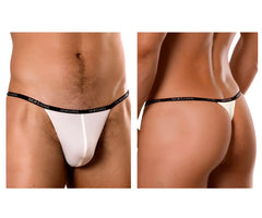 White doreanse 1390-wht aire thong with black elastic waistband featuring repeating brand logo detail