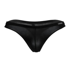 Black sheer mesh euro thong with solid black waistband and dorange embroidery in color black