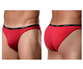 Red doreanse 1395-RED aire bikini briefs with black elastic waistband and white brand name lettering in red color