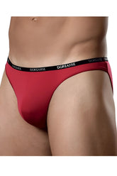 Red doreanse 1395-red aire bikini briefs with black elastic waistband and white brand name lettering in red color