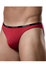 Red doreanse 1395-red aire bikini briefs with black elastic waistband and white brand name lettering in red color