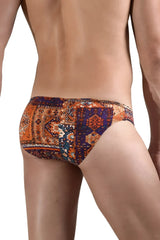 Doreanse 1403-prn persian briefs color printed orange and purple patterned swim trunks with intricate geometric designs