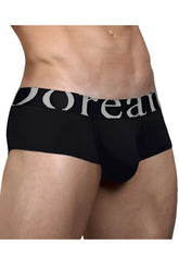 Black doreanse 1779-bk pouch mini trunk briefs with wide white dorean waistband in black color