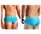 Bright turquoise men’s pouch mini trunk briefs with white doreanse logo waistband for comfortable support