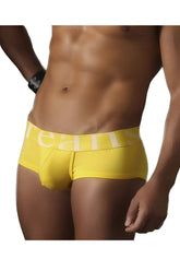 Bright yellow doreanse 1779-ylw pouch mini trunk briefs with white reans logo on waistband