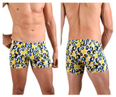 Doreanse 1799-prn leopard art boxer briefs in yellow and blue leopard print with soft stretch fabric
