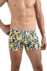 Yellow doreanse 1799-prn leopard art boxer briefs with bold blue and black leopard print pattern