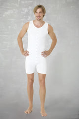 White sleeveless one-piece jumpsuit with button-front design from doreanse in size s for comfortable wear