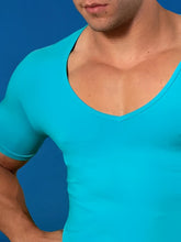 Doreanse deep v neck short sleeved turquoise t shirt in size 2XL made from soft comfortable fabric
