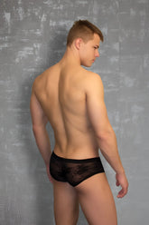 Doreanse lace boxer brief underwear black size l featuring delicate floral lace pattern in black fabric