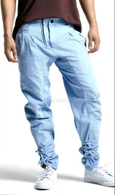 Light blue denim joggers with elasticated cuffs and drawstring waistband from DT Clothes size S