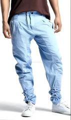 Light blue denim joggers with elasticated cuffs and drawstring waistband from DT Clothes size S