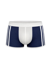 Navy blue mesh dual tone trunk boxer briefs with white waistband and side stripes for comfortable wear