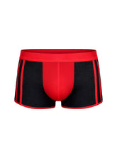 Dual tone trunk red and black mesh boxer briefs with bold red waistband providing breathable comfort