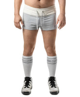 Dual trunk short gray and cream athletic shorts with drawstring waistband for comfortable activewear