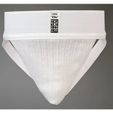 White duke athletic supporter jock strap underwear with ribbed waistband and size label in size L