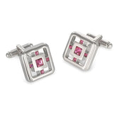 Silver square cufflinks with pink gemstones in a geometric pattern from duncan walton porter size one size