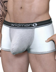 Duo big boy pouch boxer brief in gray and white mesh with a black wildman logo waistband for support and comfort