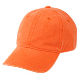 Vibrant orange E-FLAG vintage pigment-dye baseball cap with a curved brim against a white background.