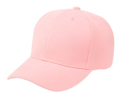 A soft pink easy fit cap with structured six-panel design and stitched seams for comfortable casual wear