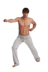 Gray eco-track and yoga sweatpant in solid heather grey with drawstring waistband and athletic fit