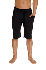 Black eco-track short with relaxed fit, drawstring waist, and side pockets made from sustainable fabric