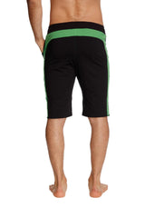 Eco-Track short black with bamboo green vibrant side stripes and matching waistband made from eco-friendly fabric