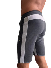 Eco-track short charcoal with grey featuring dark gray athletic shorts with a light gray vertical stripe and ribbed waistband