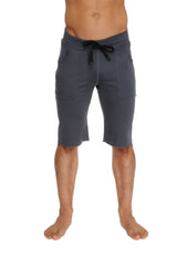 Eco-track short charcoal with royal blue features dark gray athletic shorts with black drawstring waistband and side pockets