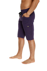 Eco-Track short eggplant purple athletic shorts with black drawstring waistband and side pockets for running and training