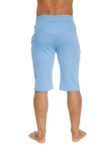 Light blue soft fabric eco-track shorts with comfortable elastic waistband for casual and active wear