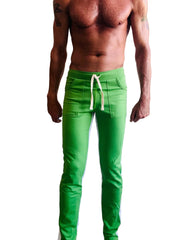 Eco-track and yoga sweat pant bamboo green with white features bright green athletic joggers with white drawstrings and pockets
