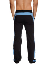 Black eco-track and yoga sweat pants with light blue ice side stripes and waistband for athletic wear