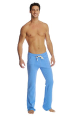 Eco-track and yoga sweat pant in ice blue soft fabric with white drawstring waistband designed for yoga and casual wear