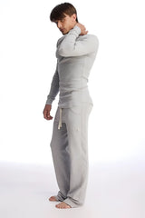 Gray eco track and yoga sweat pant set in soft fabric with a relaxed fit perfect for casual and active wear