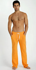 Eco-track and yoga sweat pant in sun orange with white drawstring waistband made from sustainable fabric
