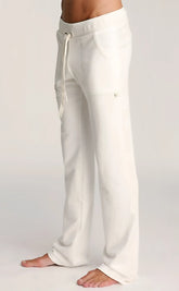 White soft cotton eco track and yoga sweat pant with drawstring waistband and side pockets
