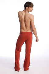 Red loose-fitting edge eco-track and yoga sweat pants with high waistband and straight-leg cut in cinnabar color