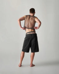 Black edge net mesh muscle tank with adjustable straps and sheer semi transparent design
