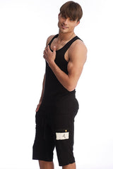 Black edge sustain tank top with a fitted cut and subtle ribbed texture, sleeveless and comfortable for active wear