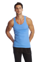 A light blue sleeveless tank top with a rounded neckline and simple design called edge sustain tank top ice