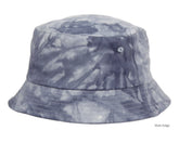 E-Flag blue and white tie-dye bucket hat against a plain background.