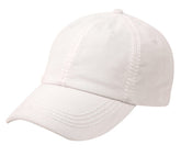 White Epoch heavy stitched cotton baseball cap viewed from the side on a white background.