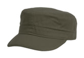 Olive green washed cotton cadet cap with a short, curved brim and structured crown, shown against a white background.