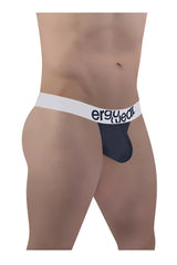 Black ergonomic brief with white waistband featuring ergo wear branding from ErgoWear EW1470 max cotton thongs navy blue collection
